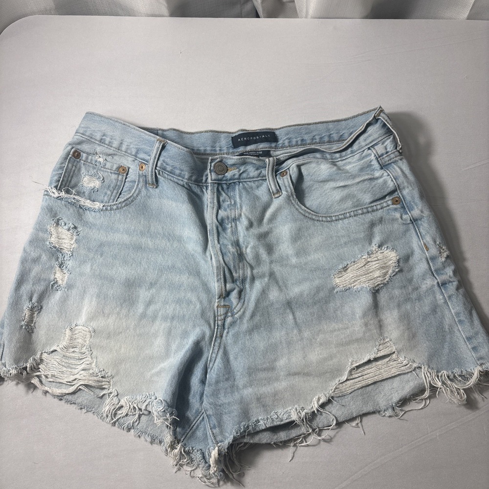 Aeropostale 90s High Rise Cut-Off Denim Shorts Light Wash Distressed Women Sz 16